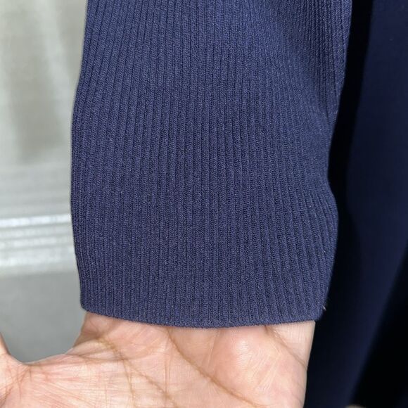 Ted Baker 5/14 Ellhad Navy Mock Neck Knit Combo Long Sl D-Belted Back Zip Dress - Picture 10 of 16